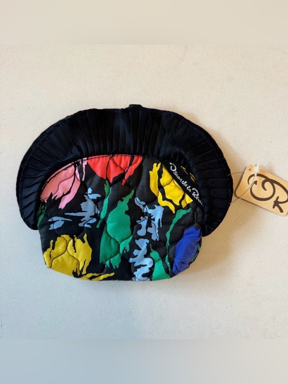 NWT Vintage Oscar de la Renta Black Quilted Floral Pouch